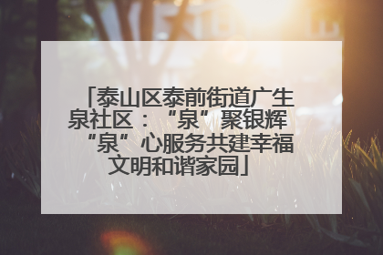 泰山区泰前街道广生泉社区：“泉”聚银辉“泉”心服务共建幸福文明和谐家园